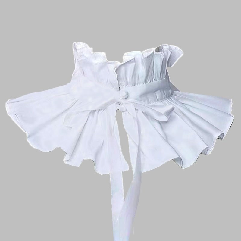 新款法式宫廷风荷叶边装饰系带高领复古拉夫围脖假领子立领白色