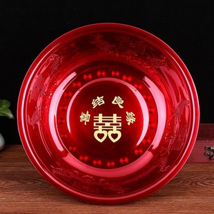 喜盆女方陪嫁结婚脸盆娘t家婚庆用品新F娘嫁妆洗脸盆不锈钢红色盆