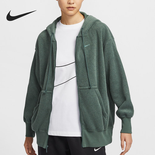 Nike/耐克官方正品新款女士拉链加绒连帽复古宽松外套FZ1268-338