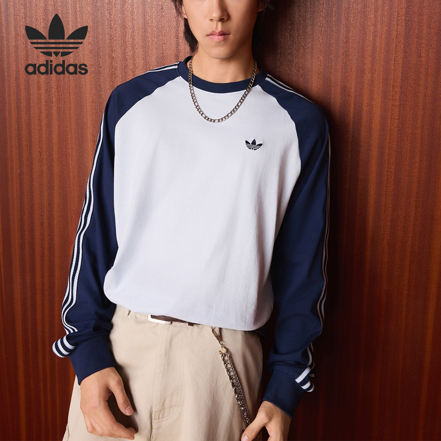 Adidas/阿迪达斯官方正品三叶草男士圆领复古经典长袖T恤KV4447 - 实物图