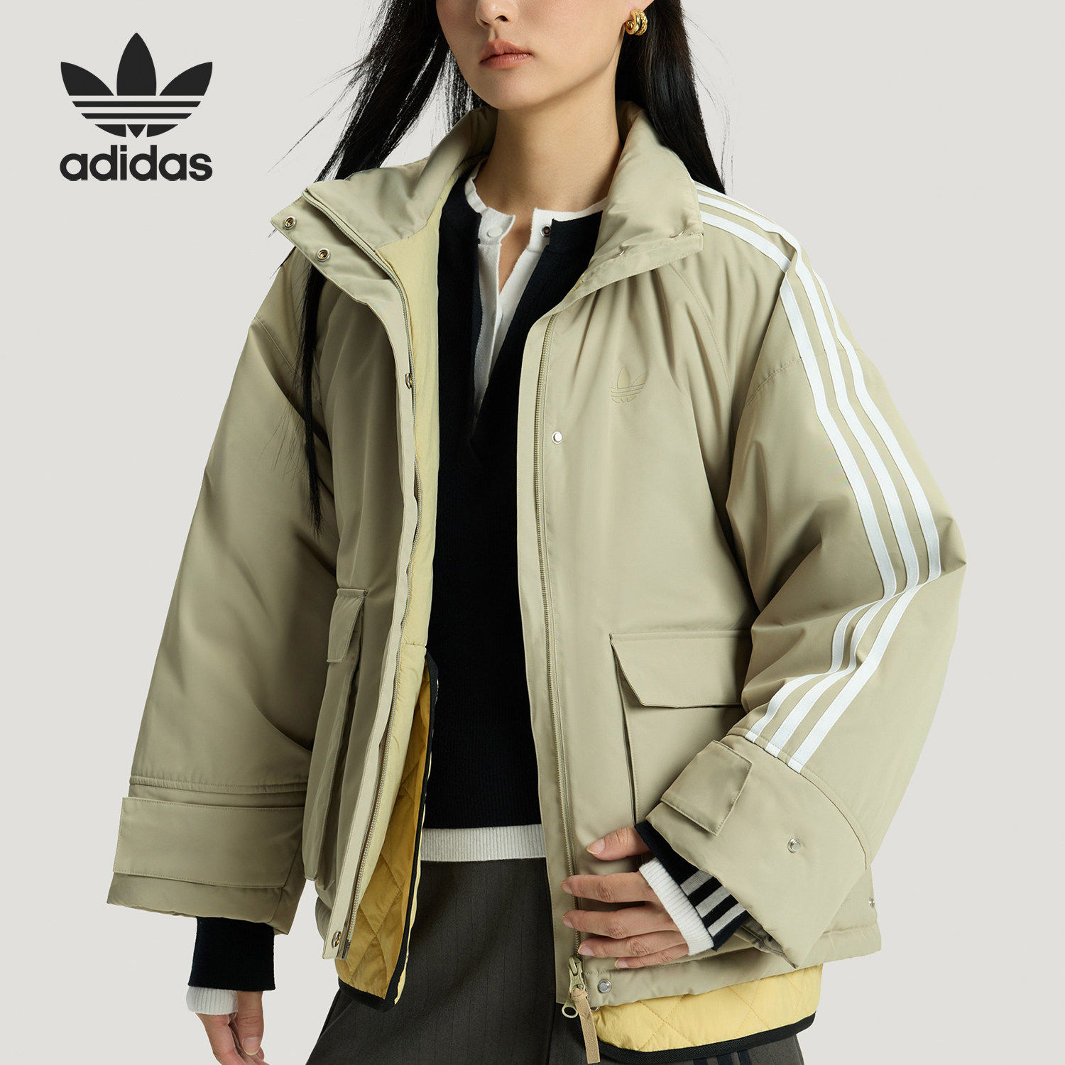 Adidas/阿迪达斯官方正品三叶草女士保暖假两件宽松棉服KS5331