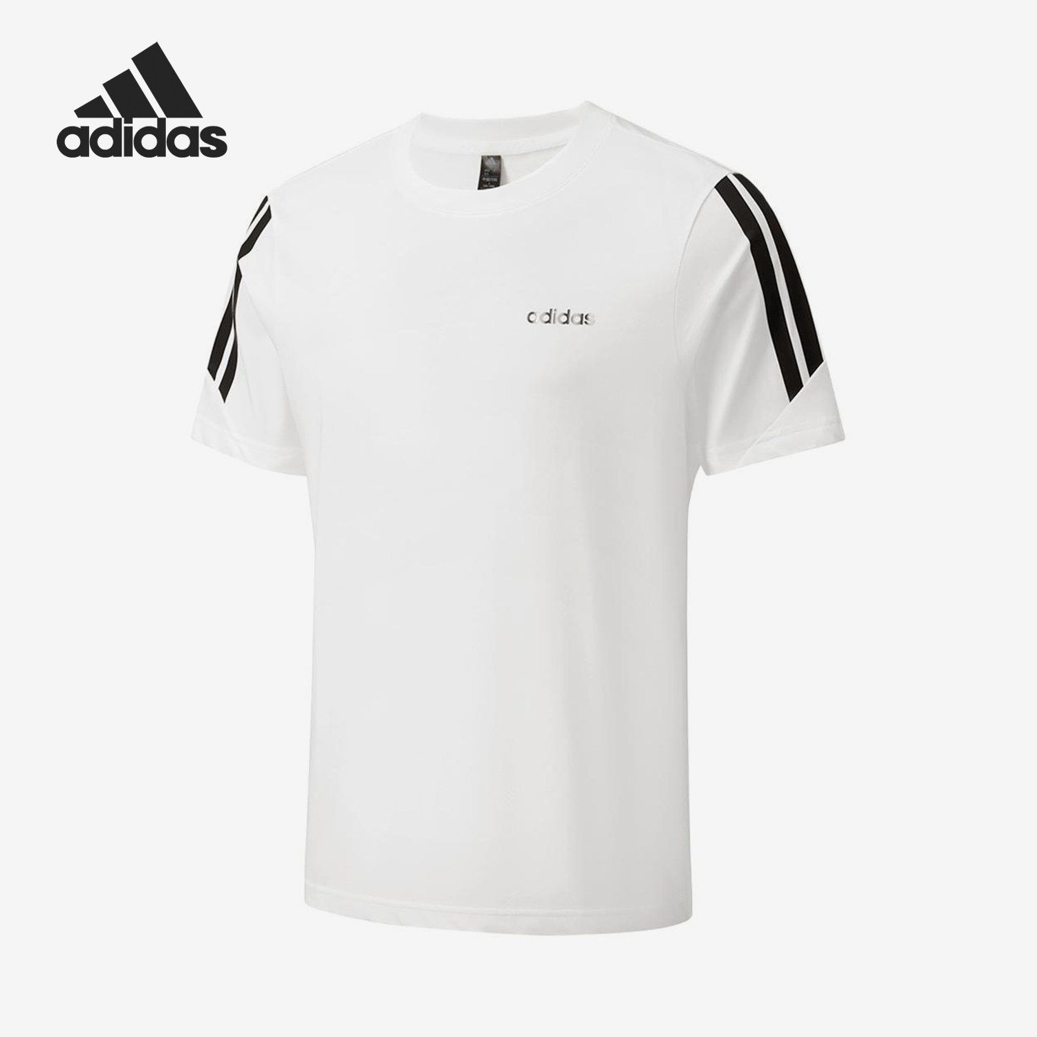 Adidas/阿迪达斯官方正品达斯圆领条纹T恤男运动风简约短袖KQ5324