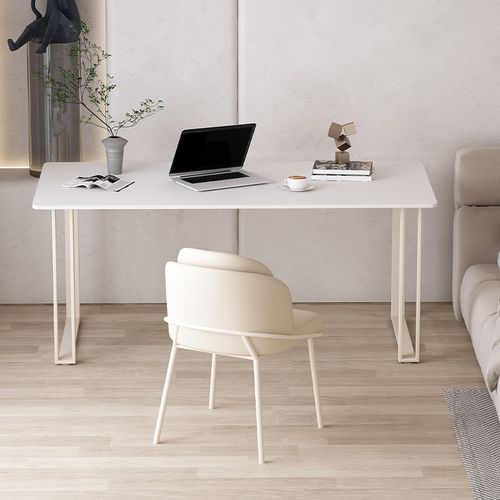 奶油风岩板书桌学生家用书房办公电脑桌卧室学习桌桌子写字桌