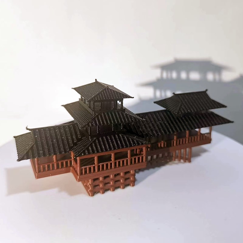 中式古建筑流水连廊桥假山造景小水陆鱼缸鱼池盆景植物微景观