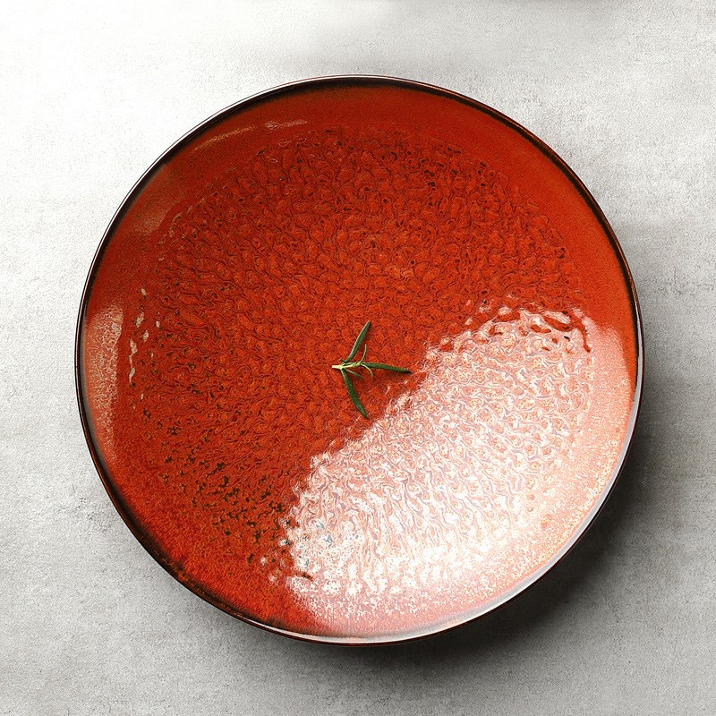 高端复古沙拉盘陶瓷高级感意面盘西餐甜品餐厅用法式浅碗红色深盘