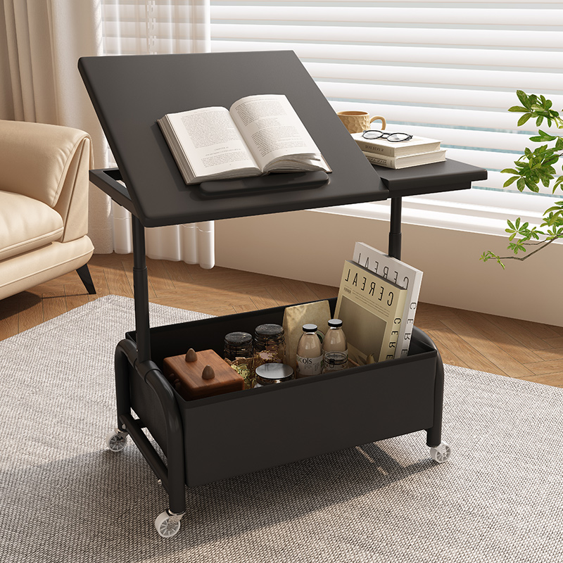 奶油风可移动沙发边几升降茶几现代小户型客厅床头侧边柜带轮推车