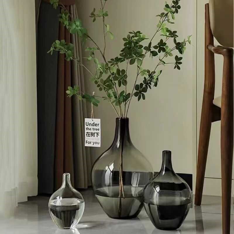 高级感吊钟南天竹马醉木玻璃小口大肚落地冬青花瓶摆件客厅插花器