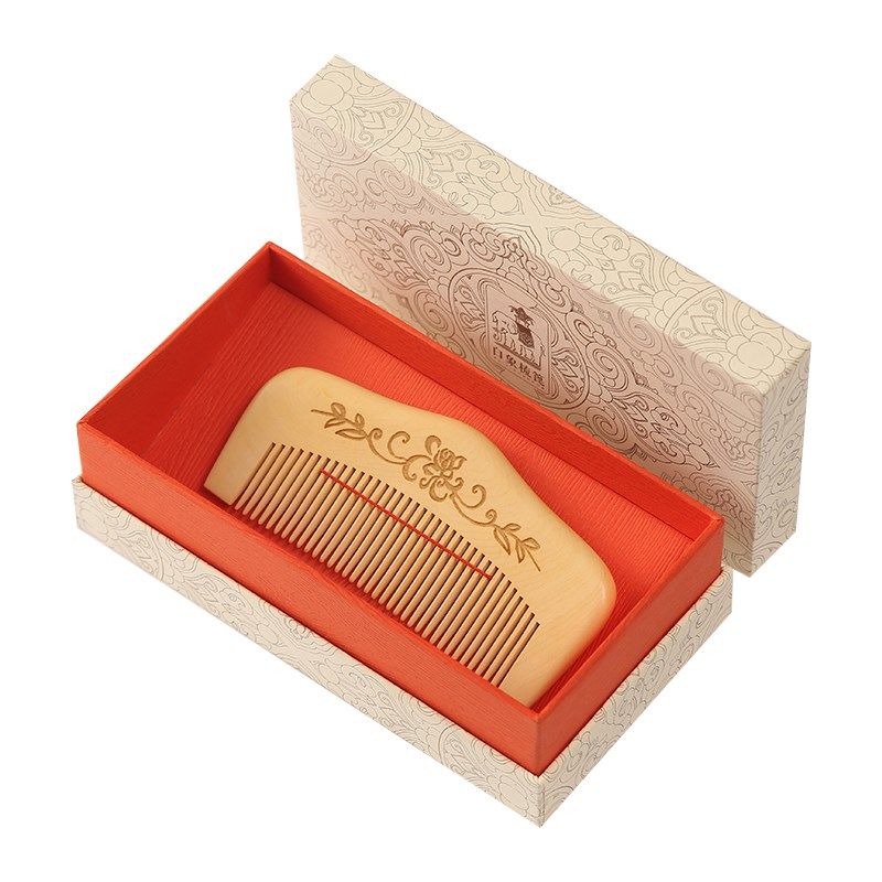 白象 天然小叶黄杨木梳子男士直发宽齿便携去头屑按摩梳刻字