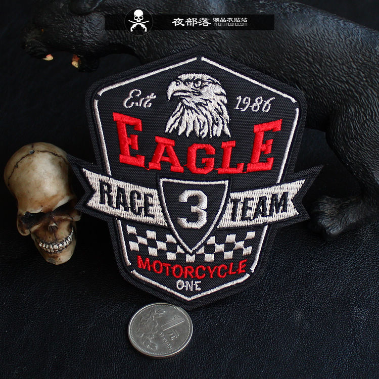 重型机车老鹰骷lou哈雷摩托刺绣徽章布贴DIY牛仔绣花补丁皮衣马甲