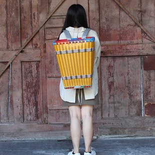 方形背篓塑料农村家用买菜肩带编织贵州农用肩带民族风大中号