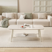 奶油风岩板茶几客厅小户型侘寂长方形层白色现代茶几桌