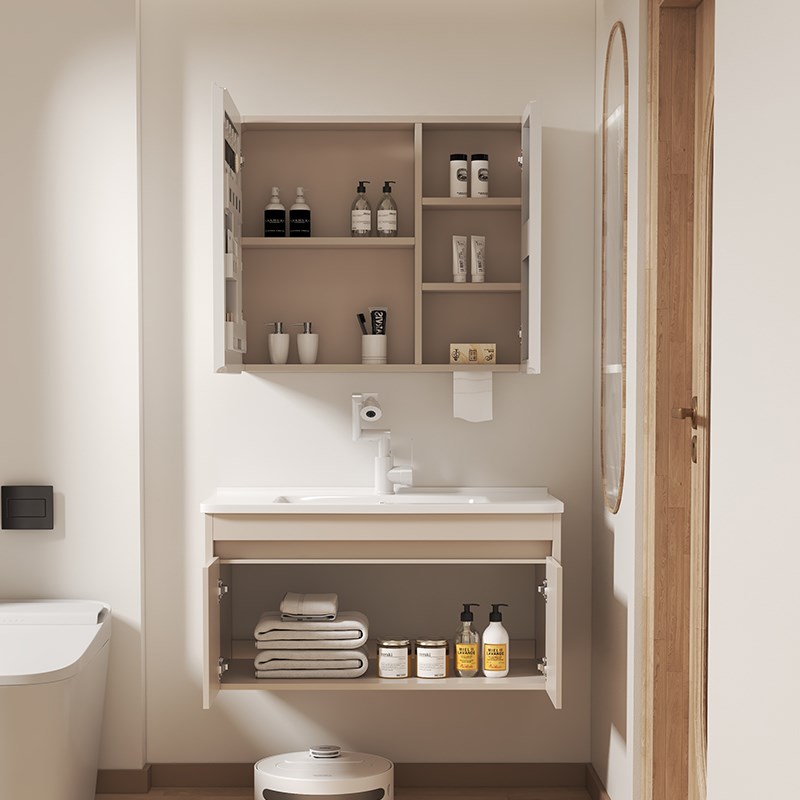 65/75/85cm小户型蜂窝铝浴室柜加深陶瓷一体洗手面盆组合洗漱台盆