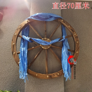 蒙古族特色勒勒车轱辘仿古实木木质车轮铆钉传统牛车轱辘木车轮