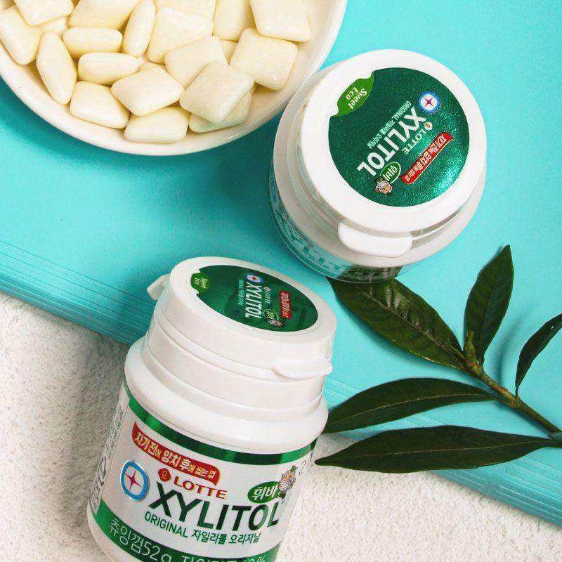 韩国进口乐天木糖醇口香糖清凉薄荷味清新口气休闲糖果零食52g