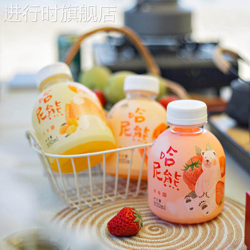 哈尼熊迷你小饮料网红整箱350ml15瓶芒果汁草莓鲜橙香蕉颜值果汁
