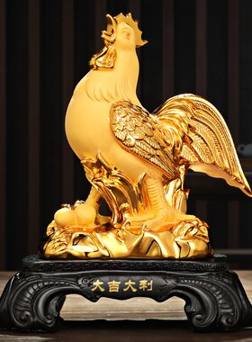 鸡年送礼 绒沙金鸡树脂工艺品生肖金鸡中式摆件店铺保险公司礼品