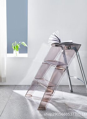厂家销售北欧家用多功能三步梯加厚防滑人字梯亚克力PC透明折叠梯