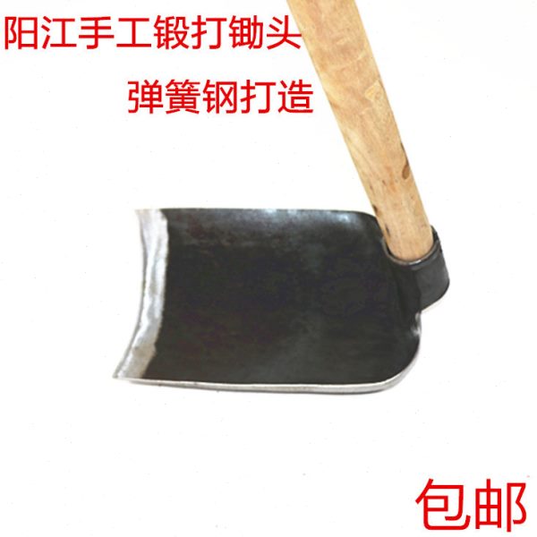 农用弹簧钢手工锻打锄头户外农具种菜挖笋除草翻地松土长木柄锄头