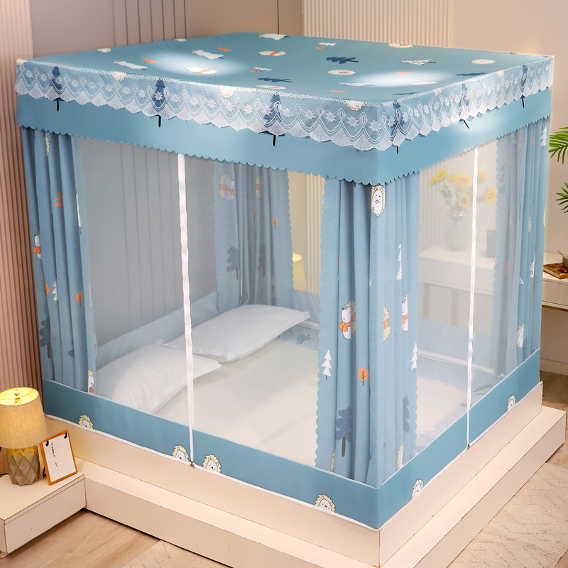 2023年新款蚊帐三开门坐床式全封闭遮光床帘一体式加密加厚1米5床