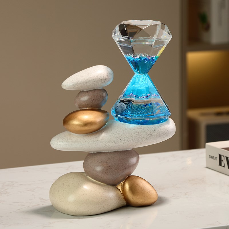 简约轻奢玄关石来运转摆件家用客厅卧室床头液体沙漏创意装饰摆设