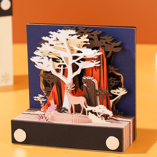 厂家直供3d立体便签纸雕模型手撕便利贴网红树屋一鹿艺术品摆件潮
