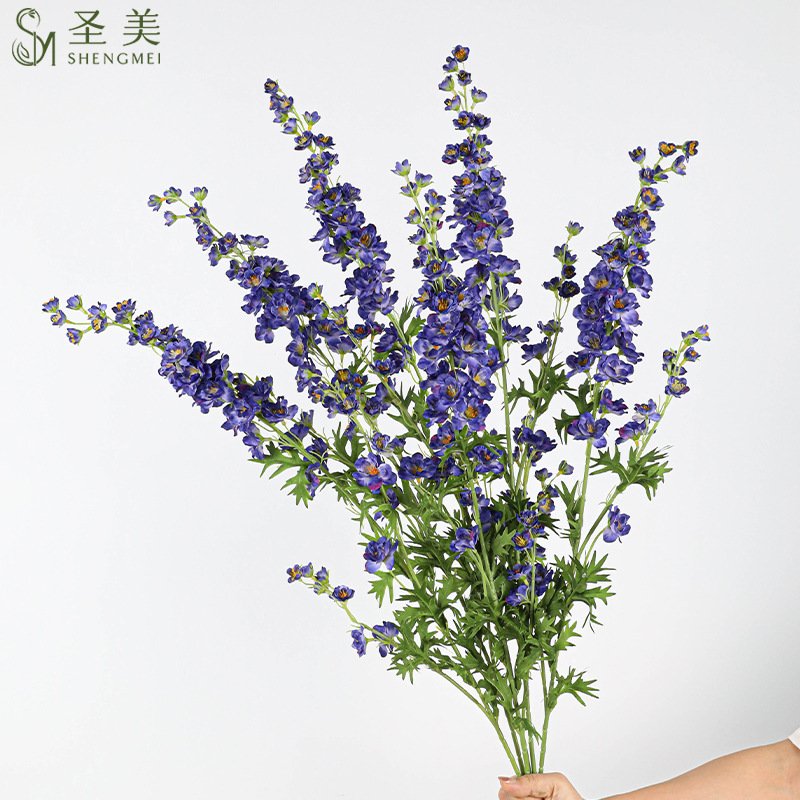 仿真3头飞燕草雀仔花装饰婚庆酒店居家花场景布置薰衣草花束道具