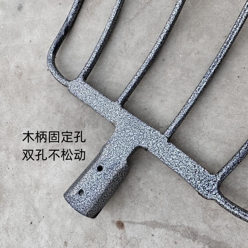 实心钢叉六齿纯钢手工锻打锰钢淬火秸秆稻草垃圾农用叉子六股钢叉