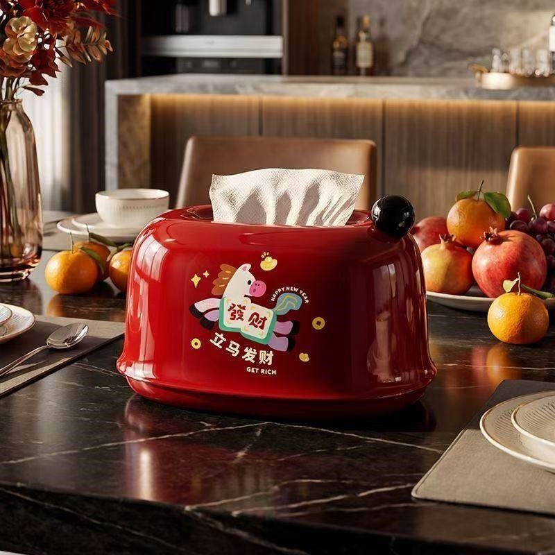 马年新年纸巾盒轻奢客厅茶几创意款纸盒弹簧桌面家用餐巾纸收纳盒,收纳整理,纸巾盒,淘宝优惠券,粉丝福利购,淘宝优惠卷