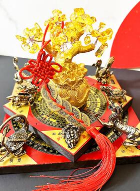八方来财招财树聚財阵黄水晶树铜金蟾貔貅聚宝盆客厅门店公司摆件