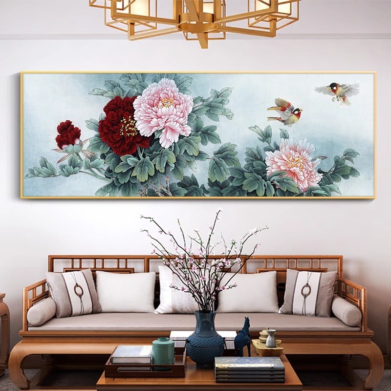 中式牡丹花开富贵diy数字油画自己涂高级感客厅装饰画手工丙烯画图片