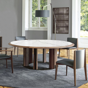 餐桌椅实木岩板大圆形桌酒店会所餐桌定制