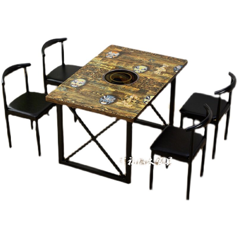 火锅桌子电磁炉一体火锅桌定制无烟商用复古题串串小火锅店桌椅,住宅家具,板木餐桌,淘宝优惠券,粉丝福利购,淘宝优惠卷