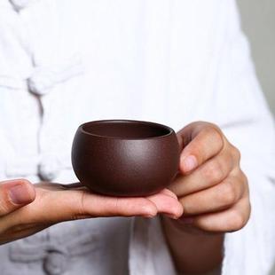 70毫升宜兴紫砂老紫泥杯子功夫茶杯品茗杯子喝茶杯子圆肚杯子