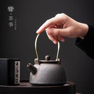 家用功夫茶具客厅单壶泡茶器提梁壶带过滤茶壶 复古陶瓷泡茶壶中式