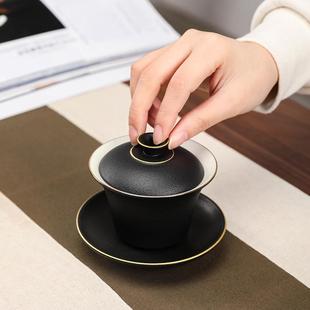 泡茶器 黑陶盖碗茶杯单个家用功夫茶高端三才茶碗复古茶具用品新款