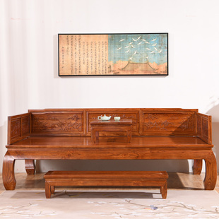 实木罗汉床新格木老榆木沙发三件家用客厅小户型现代