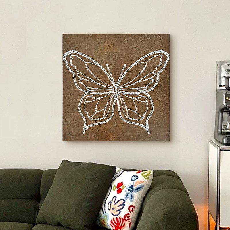 画玩美法式复古客厅中古珍珠蝴蝶挂画卧室立体手工diy成品装饰画图片