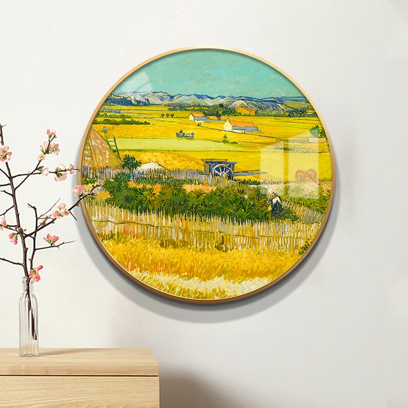梵高壁画圆形装饰画客厅沙发背景墙丰收抽象油画玄关餐厅艺术挂画图片