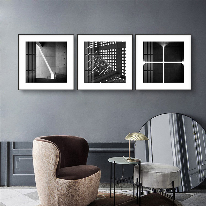 黑白装饰画现在简约建筑风景挂画办公室墙画客厅沙发背景墙挂画图片