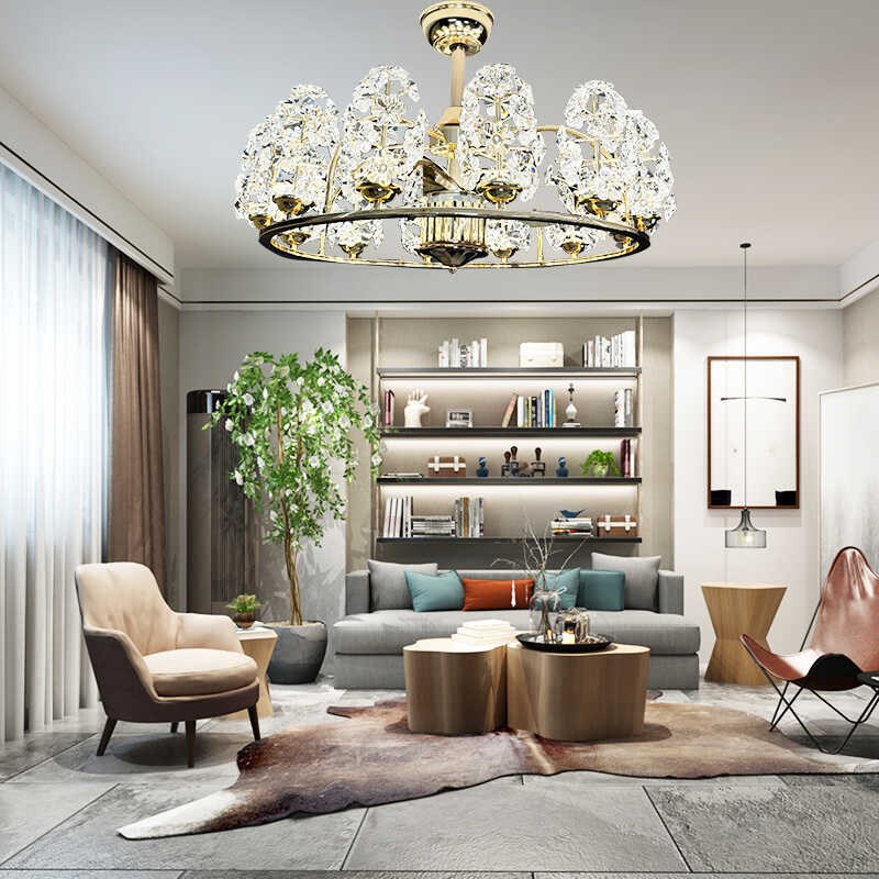 全光谱豪华水晶风扇灯轻奢客厅吊扇灯奢华新款餐厅风扇灯天猫精灵