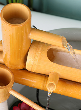 竹子流水器循环别墅庭院客厅造景招财摆件陶瓷石槽鱼缸加湿过滤