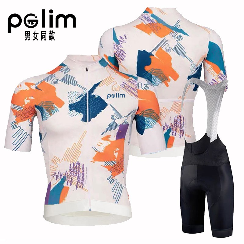 PGL 夏季短袖骑行服套装高弹牛奶丝速干透气宽织带自行车骑行服