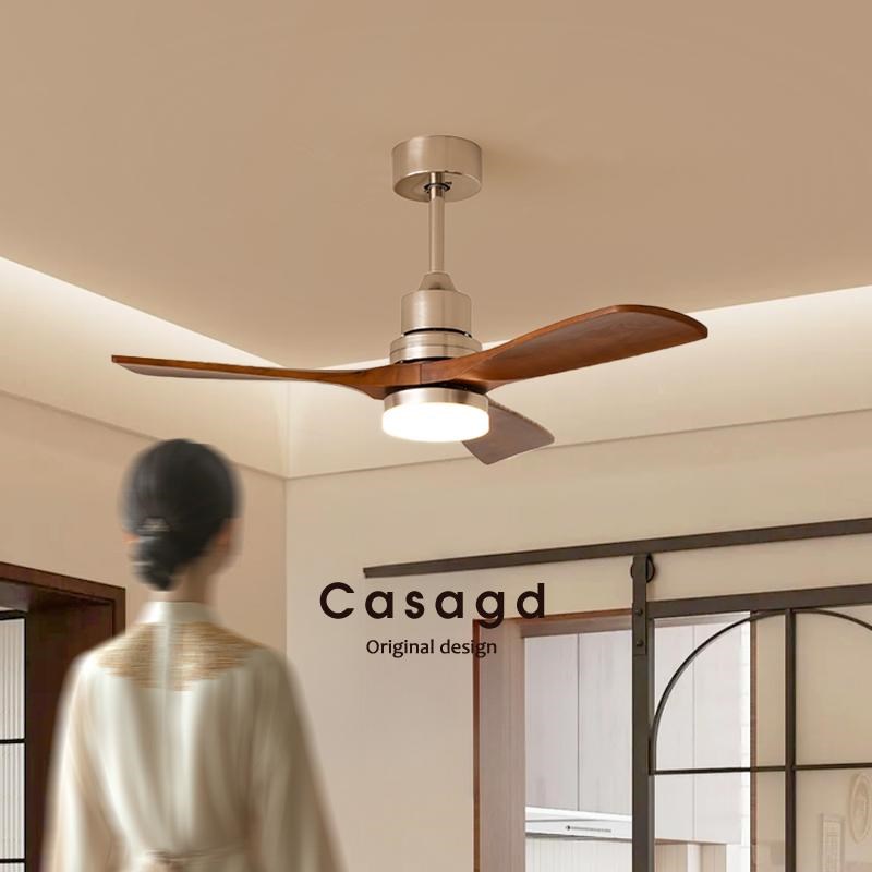 餐厅风扇灯新款家用中古风客厅电扇灯复古卧室一体变频吊扇灯casa