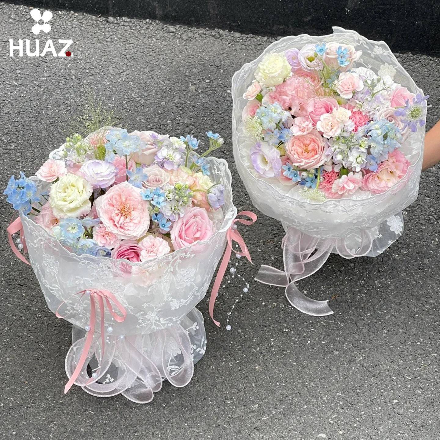 刺绣蕾丝包花布蕾丝百合花束网红镂空白色背景布花艺包装材料