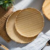 晾晒筐盘圆形大尺寸簸箕竹筛子无孔竹皮竹编织品家用晒干 干货装