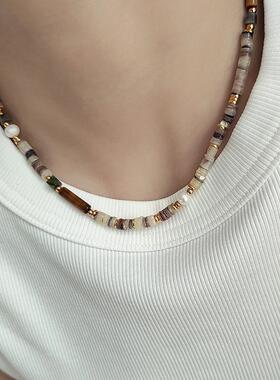 天然珍珠小众设计新款项炼女个性天然石串珠锁骨炼轻奢百搭高级感