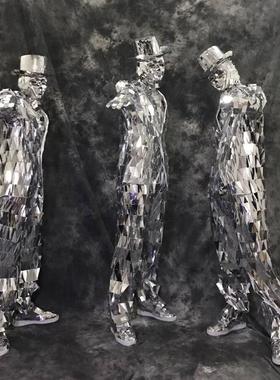 镜面人服装反光镜片演出服西装款机械舞作秀舞酒吧表演服男女同款