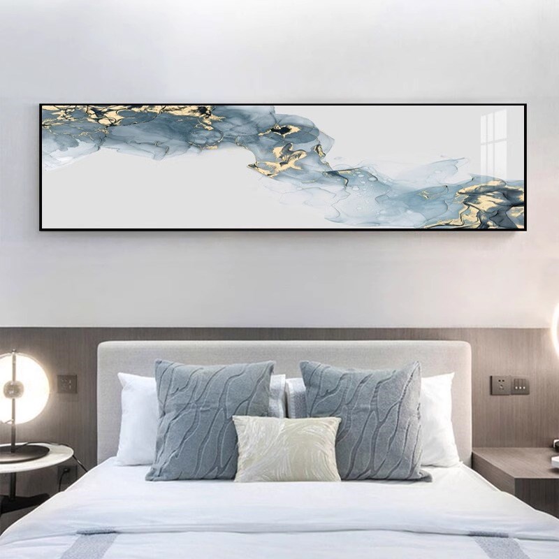 现代简约抽象卧室床头装饰画客厅横版民宿酒N店宾馆挂画免打孔壁图片
