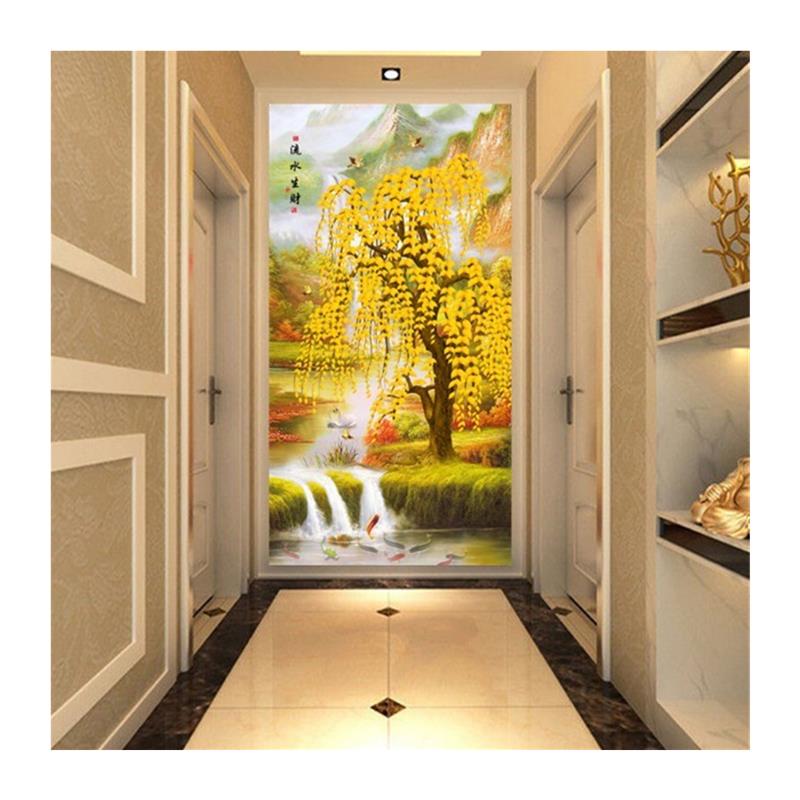 定制8d立体f发财树玄关t壁纸壁画走廊过道壁纸客厅装饰画进门5D图片