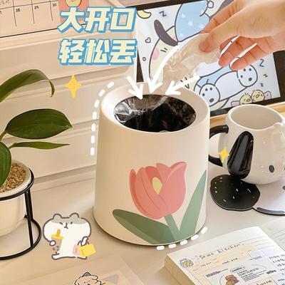 新疆无盖花朵桌上垃圾桶学v生宿舍卧室家用可爱卡通粉色桌子果